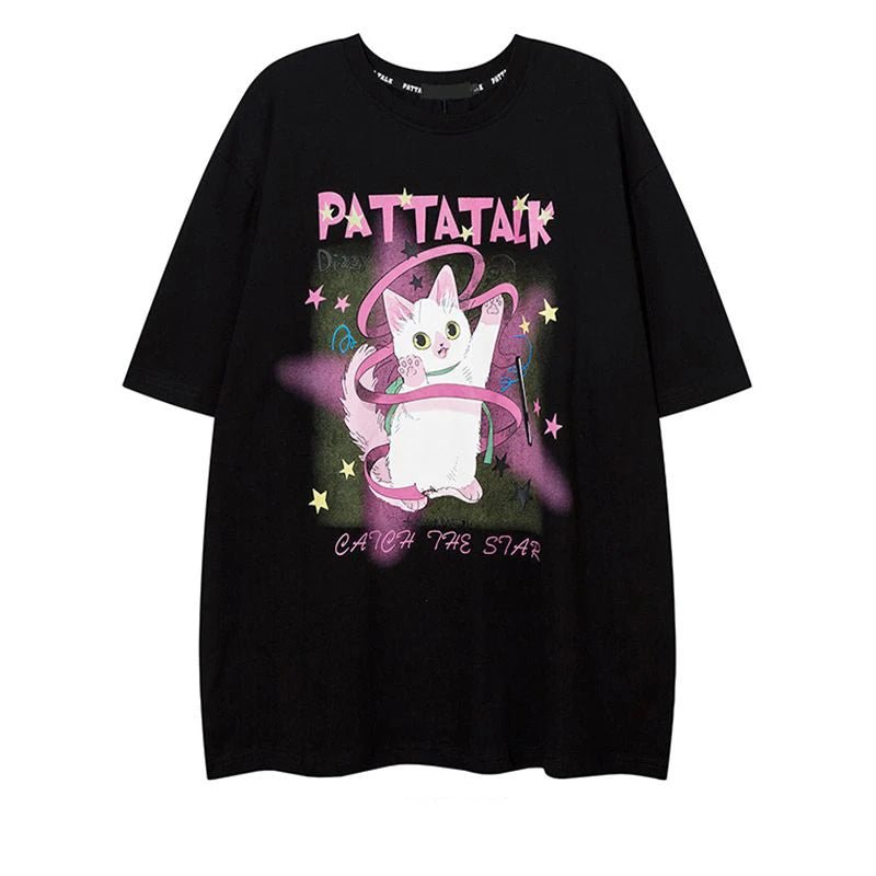 "Cat Print Y2K T-Shirt - Retro 90s Grunge, Summer Outfits, Y2K Fashion,