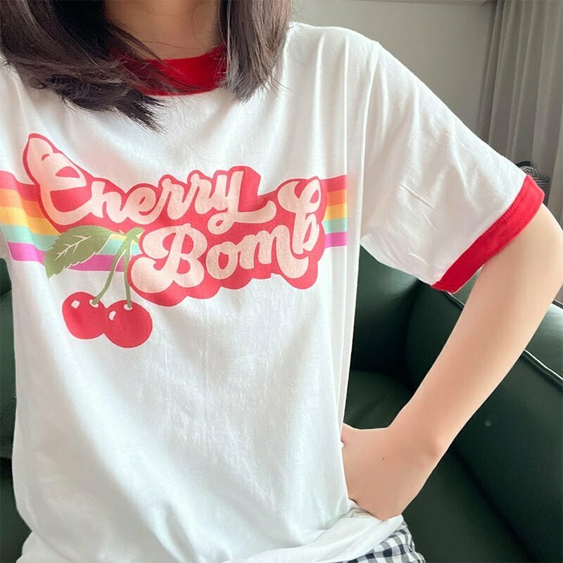 Cherry Bomb Aesthetic T-shirt - Y2K & 90s Fashion, Grunge, Retro, Pastel Goth,