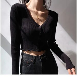 Chic Crop Cardigan Top - Y2K Summer Grunge, 90s Fashion, Retro Goth, Y2K