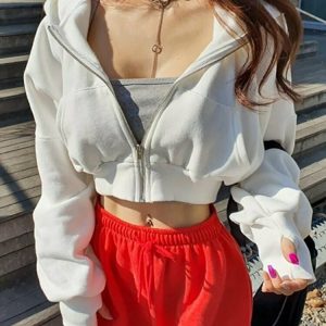 Chic Zip Up Hoodie - Y2K & 90s Fashion, Grunge, Retro, Summer Outfits, Y