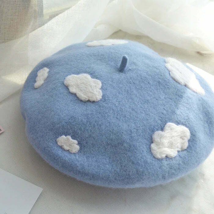 Cloudy Skies Beret - Y2K & 90s Fashion, Grunge, Retro, Pastel Goth