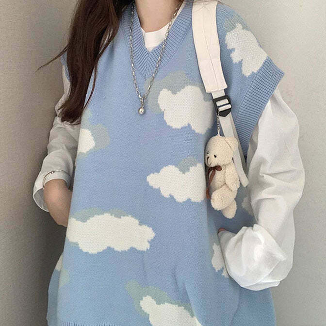 Cloudy Skies Knit Vest - Y2K & 90s Fashion, Grunge, Retro, Summer & Party