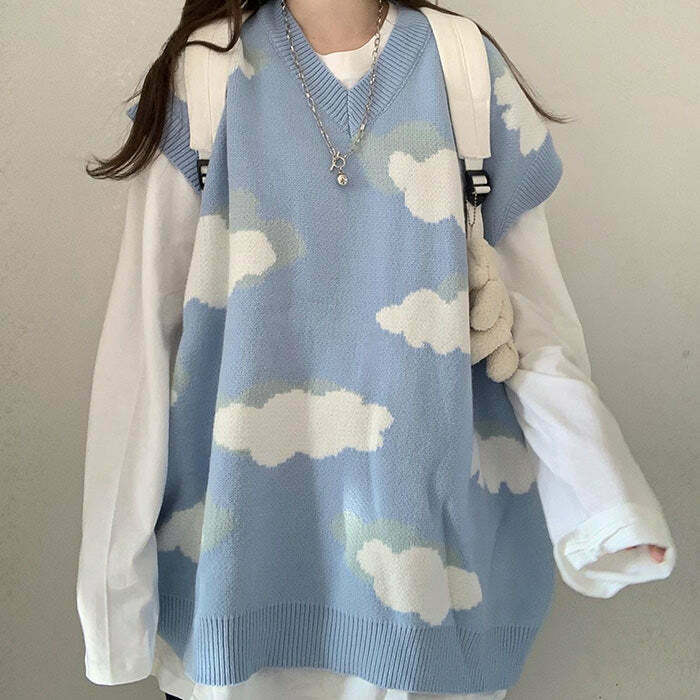 Cloudy Skies Knit Vest - Y2K & 90s Fashion, Grunge, Retro, Summer & Party