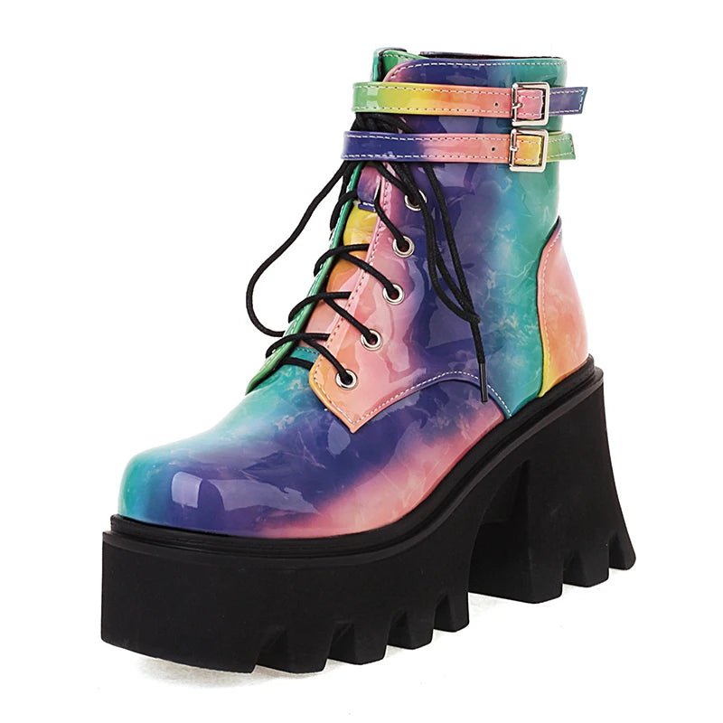 Colorful Y2K Grunge Motorcycle Ankle Boots - Retro 90s Fashion, Summer & Party Outfits