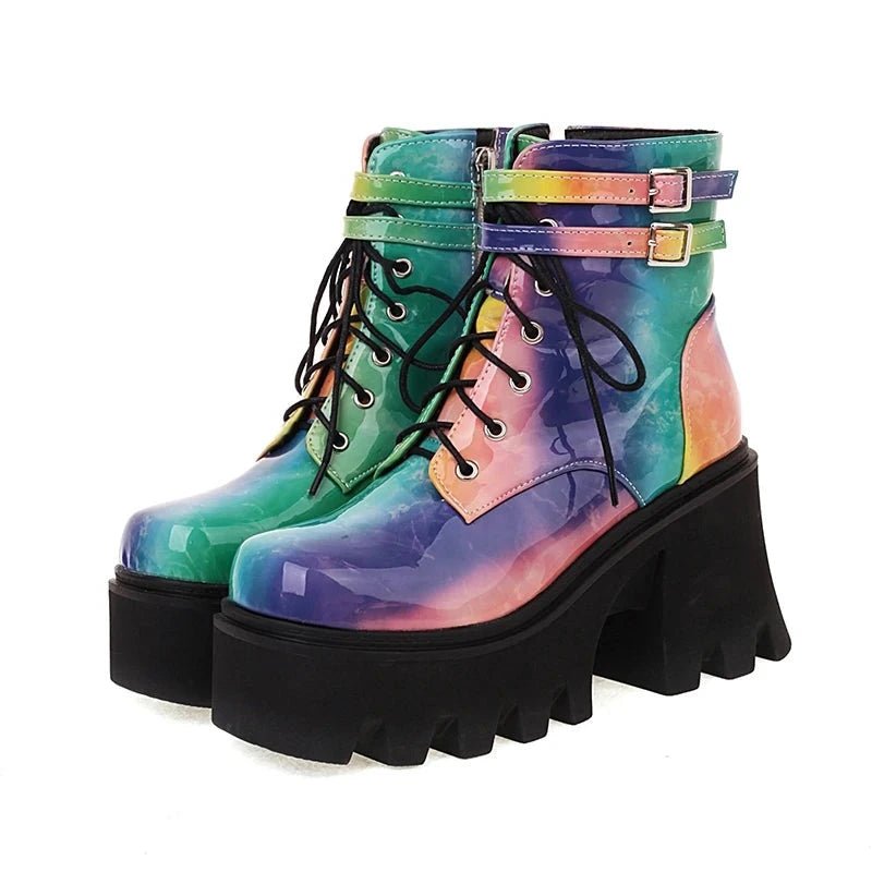 Colorful Y2K Grunge Motorcycle Ankle Boots - Retro 90s Fashion, Summer & Party Outfits