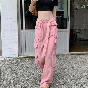 Comfy Cute Cargo Pants - Y2K Summer Grunge Outfit, 90s Fashion, Retro Style, Y2K