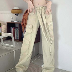 Comfy Cute Cargo Pants - Y2K Summer Grunge Outfit, 90s Fashion, Retro Style, Y2K