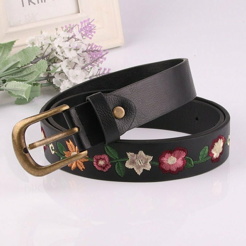 Coquette Embroidered Flower Belt - Y2K & 90s Fashion, Grunge, Retro, Pastel Goth