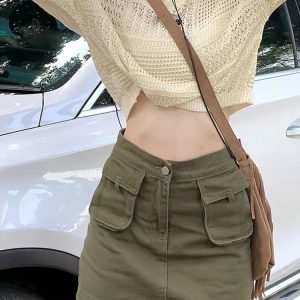 Cozy Couture Knit & Olive Mini: Y2K Summer Grunge Outfit, 90s Fashion, Retro Style, Baby