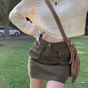 Cozy Couture Knit & Olive Mini: Y2K Summer Grunge Outfit, 90s Fashion, Retro Style, Baby