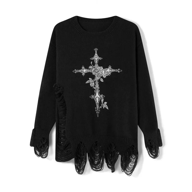 Criss Cross Gothic Y2K Sweater - Retro 90s Grunge, Y2K Summer & Party Outfits