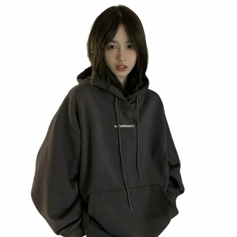 Dark Grey Hoodie - Y2K & 90s Fashion, Grunge, Retro, Summer Outfits, Y2K