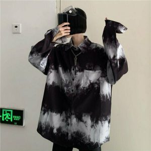 Dark Tie-Dye Harajuku Blouse - Y2K Grunge, 90s Fashion, Retro Summer Outfit,