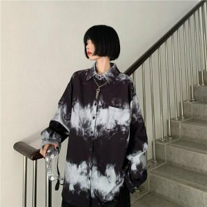 Dark Tie-Dye Harajuku Blouse - Y2K Grunge, 90s Fashion, Retro Summer Outfit,