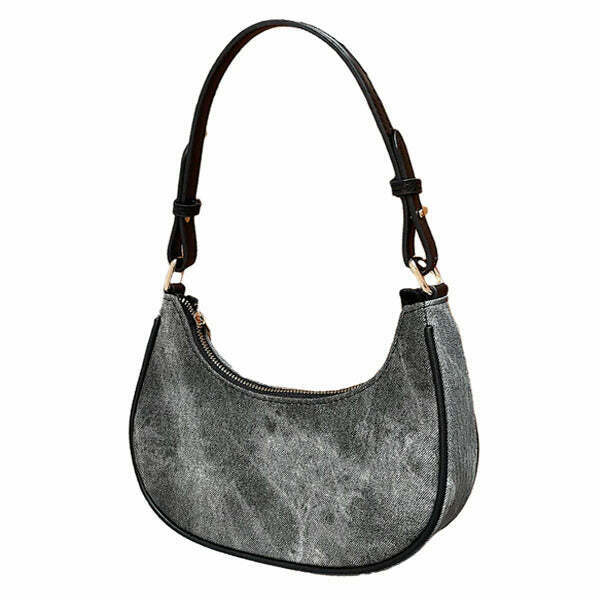 Dark Washed Hobo Bag - Y2K & 90s Fashion, Grunge, Retro, Pastel Goth,