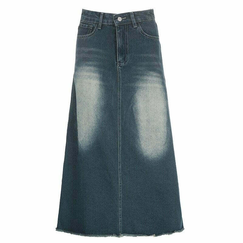 Distressed Low Waist Denim Skirt - Y2K Summer Grunge, 90s Fashion, Retro Y2K Out