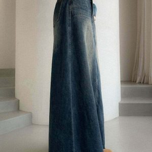 Distressed Low Waist Denim Skirt - Y2K Summer Grunge, 90s Fashion, Retro Y2K Out