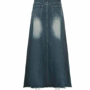 Distressed Low Waist Denim Skirt - Y2K Summer Grunge, 90s Fashion, Retro Y2K Out