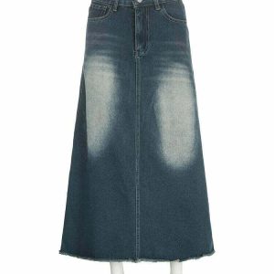 Distressed Low Waist Denim Skirt - Y2K Summer Grunge, 90s Fashion, Retro Y2K Out