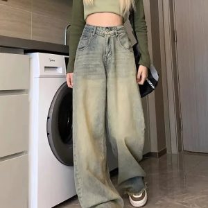 Distressed Wide Leg Jeans - Y2K Baggy Grunge 90s Fashion Retro Summer Outfit