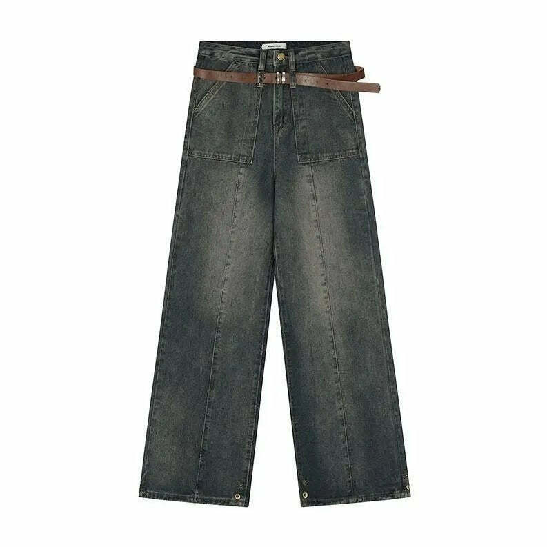 Distressed Y2K Wide Leg Jeans - Retro 90s Grunge, Summer Y2K Outfits, Hip Hop