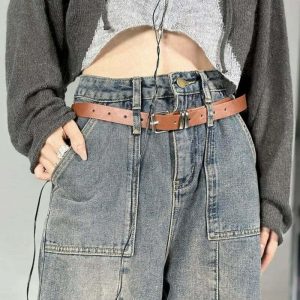 Distressed Y2K Wide Leg Jeans - Retro 90s Grunge, Summer Y2K Outfits, Hip Hop