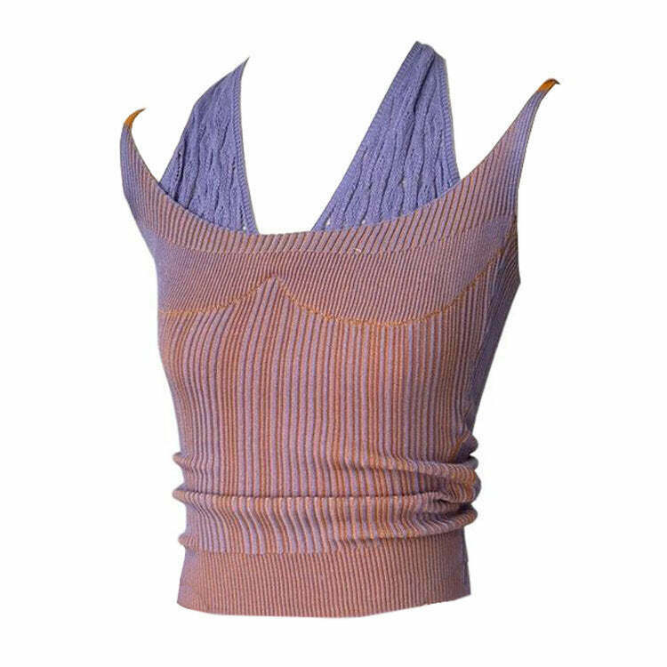 Double Layered Y2K Knit Halter Top - Retro 90s Grunge, Summer Y2K Outfits,