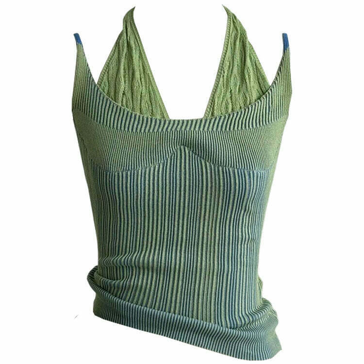 Double Layered Y2K Knit Halter Top - Retro 90s Grunge, Summer Y2K Outfits,