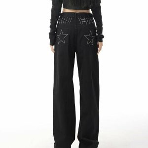 Downtown Girl Star Black Jeans - Y2K & 90s Fashion, Grunge, Retro, Summer & Party Out