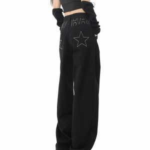 Downtown Girl Star Black Jeans - Y2K & 90s Fashion, Grunge, Retro, Summer & Party Out