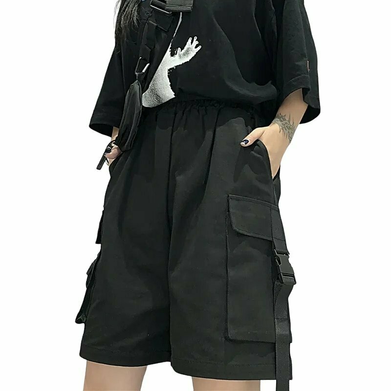 Egirl Black Cargo Shorts - Y2K Grunge Summer Outfit, 90s Fashion, Retro Style, Y2K