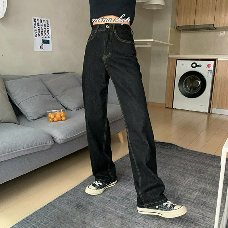 Egirl High Waist Black Denim Pants - Y2K & 90s Grunge Summer Outfits, Retro Hip Hop Fashion