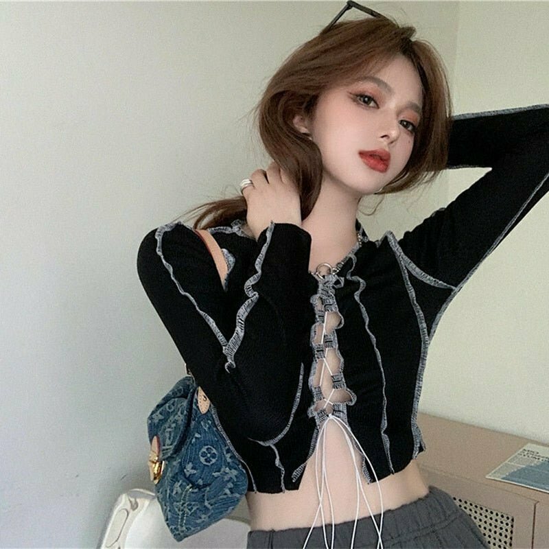 Egirl Long Sleeve Crop Top - Y2K & 90s Fashion, Grunge, Retro, Summer & Party Out