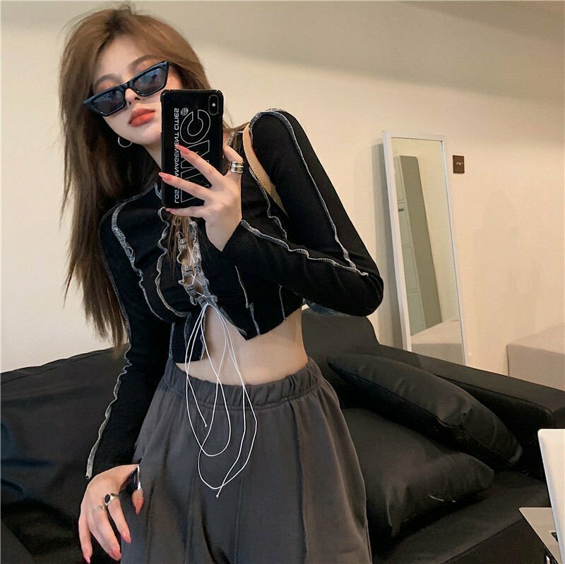 Egirl Long Sleeve Crop Top - Y2K & 90s Fashion, Grunge, Retro, Summer & Party Out