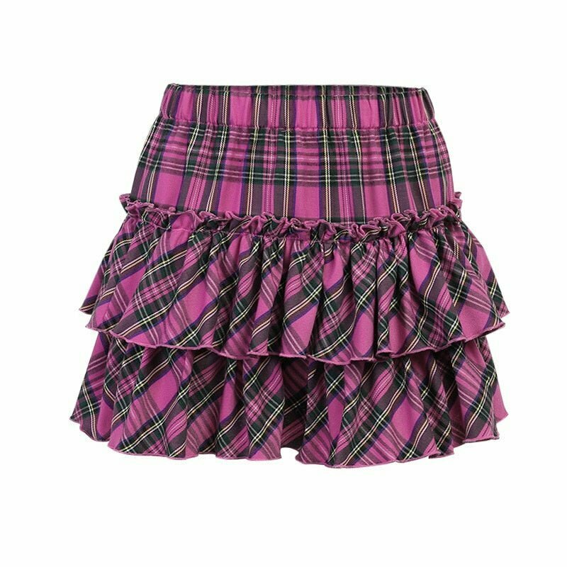 Egirl Pink Plaid Skirt - Y2K Summer Grunge Outfit, 90s Fashion, Retro Y2K