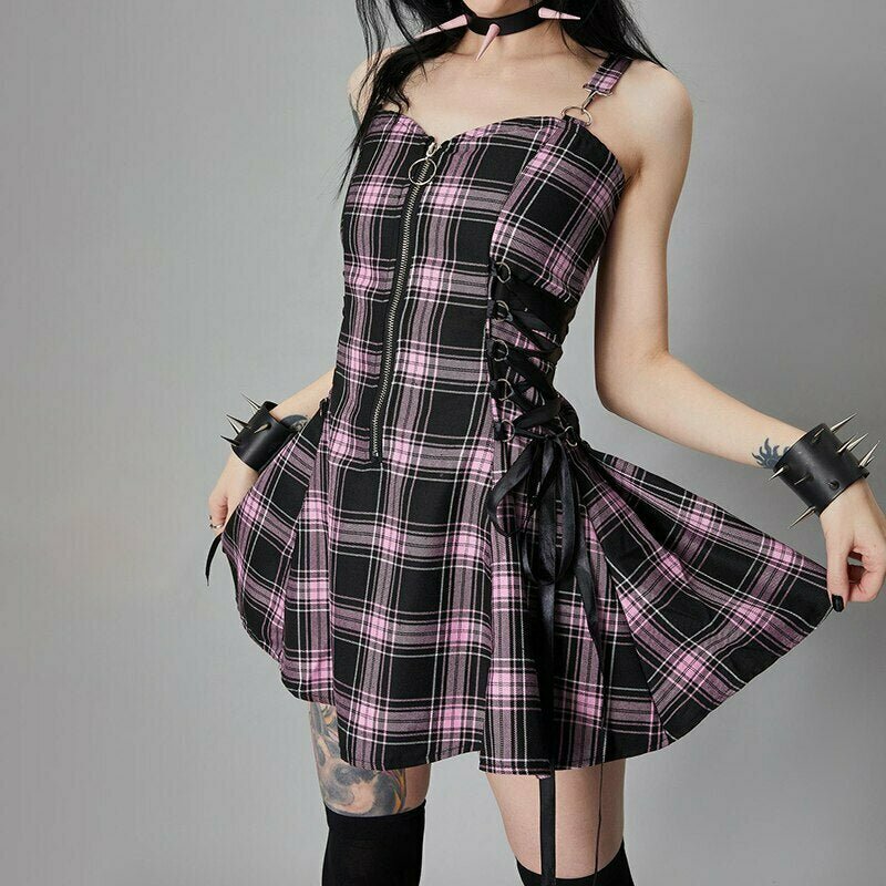 Egirl & Punk Plaid Dress - Y2K Summer Grunge Outfit, 90s Fashion, Retro Style, Y