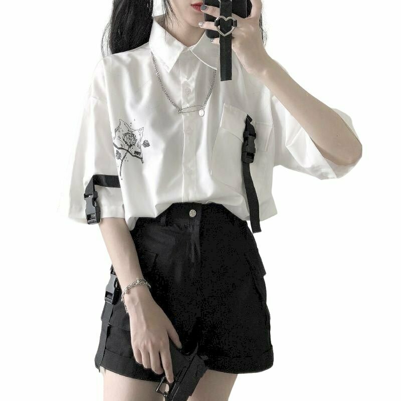 Egirl White & Gray Shirt - Y2K Summer Grunge, 90s Fashion, Retro Y2K Club &