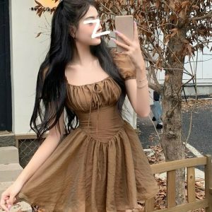 Elegant Sweet Retro Mini Dress - Y2K & 90s Fashion, Grunge, Pastel Goth, Summer Outfits