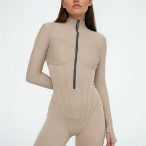 Elegant Zip-up Long Sleeve Tracksuit - Y2K & 90s Fashion, Grunge, Retro, Summer Outfits