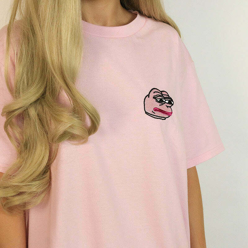 Feelz Bad Face T-Shirt in Pink - Y2K Summer Grunge, 90s Retro, Pastel Goth,