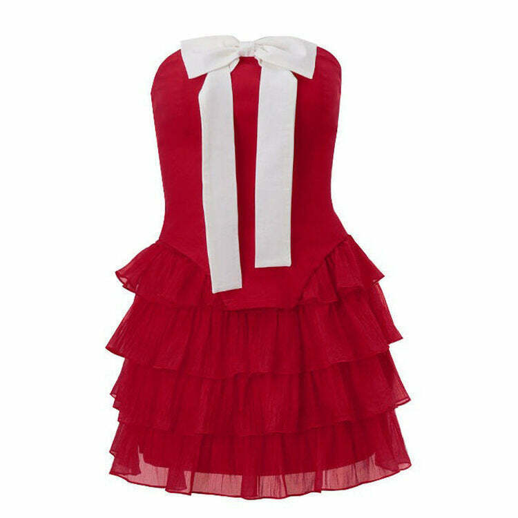 Flirty Babe Bow Dress in Red - Y2K & 90s Fashion, Grunge, Retro, Summer & Party