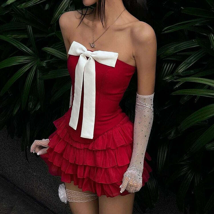 Flirty Babe Bow Dress in Red - Y2K & 90s Fashion, Grunge, Retro, Summer & Party