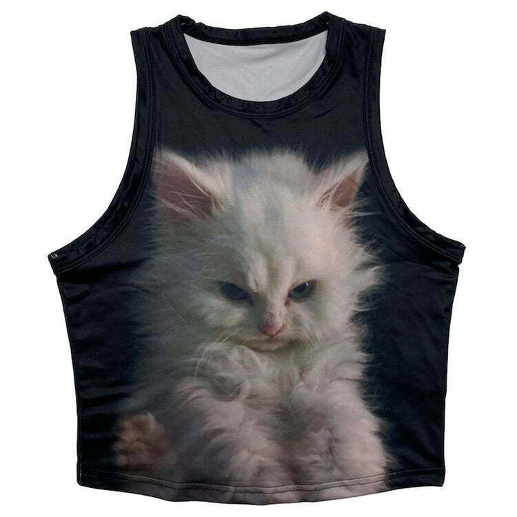 Fluffy Moody Kitten Baby Tee - Y2K & 90s Fashion, Grunge, Retro, Pastel Goth