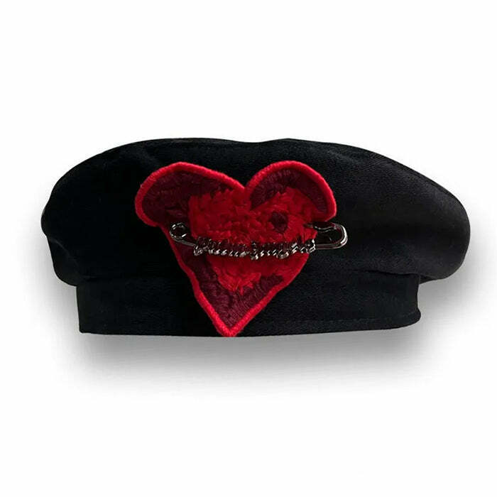 French Kiss Heart Beret - Y2K & 90s Fashion, Grunge, Retro, Pastel Goth, Summer