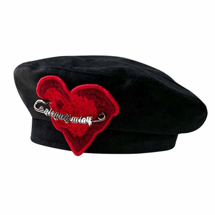 French Kiss Heart Beret - Y2K & 90s Fashion, Grunge, Retro, Pastel Goth, Summer