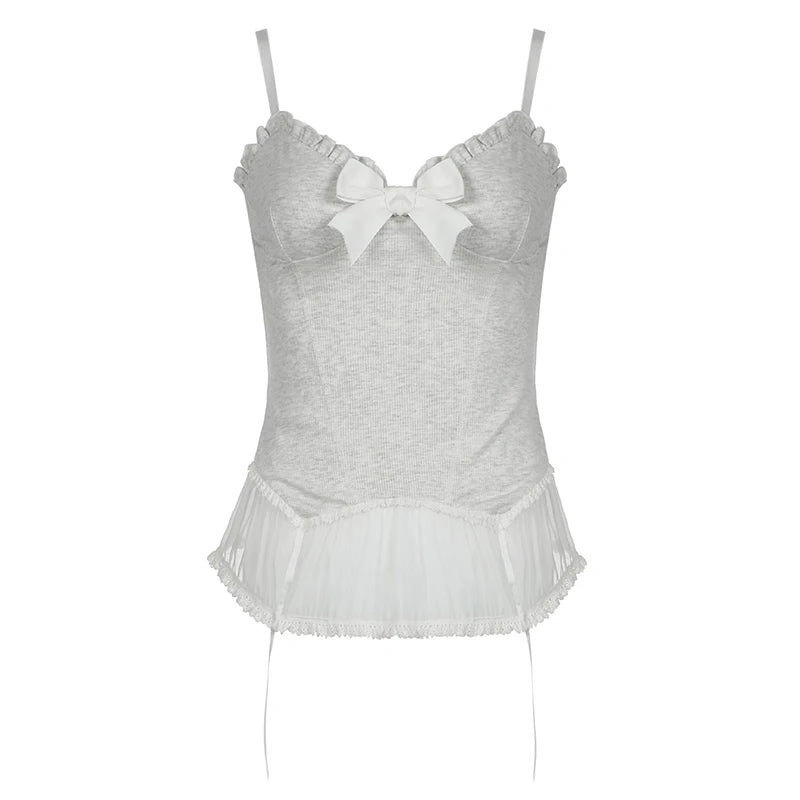 Frosty Frills Camisole Top - Y2K Summer Grunge, 90s Fashion, Retro Y2