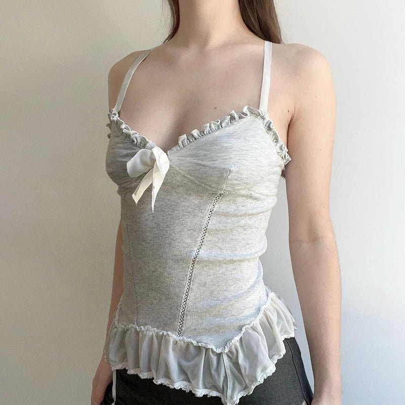 Frosty Frills Camisole Top - Y2K Summer Grunge, 90s Fashion, Retro Y2