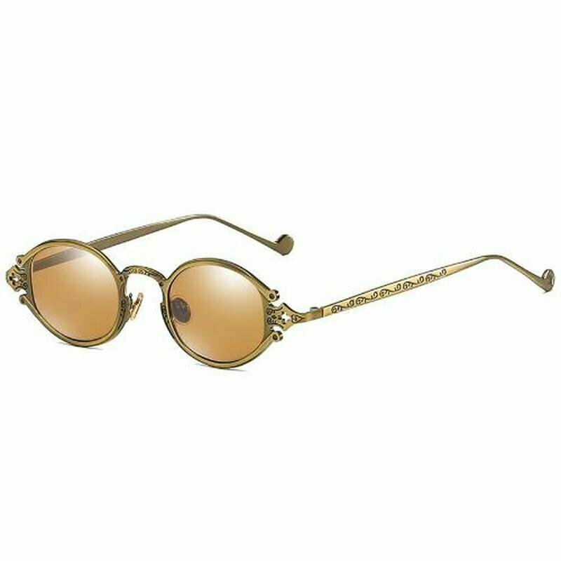 Gold Color Oval Sunglasses - Y2K & 90s Fashion, Retro Style, Grunge, Hip Hop, Y