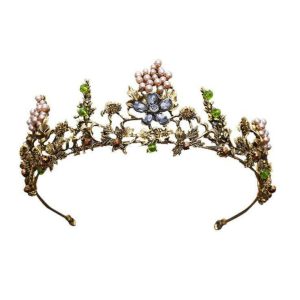 Gold Crystal Flower Crown - Y2K & 90s Fashion, Grunge, Retro, Pastel Goth, Party Out