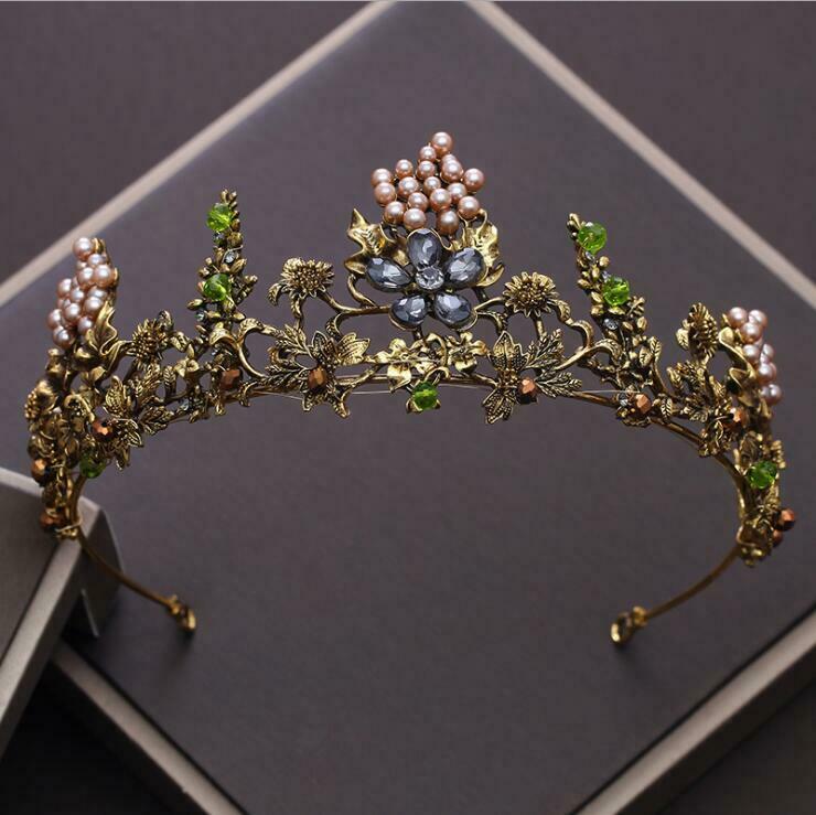 Gold Crystal Flower Crown - Y2K & 90s Fashion, Grunge, Retro, Pastel Goth, Party Out